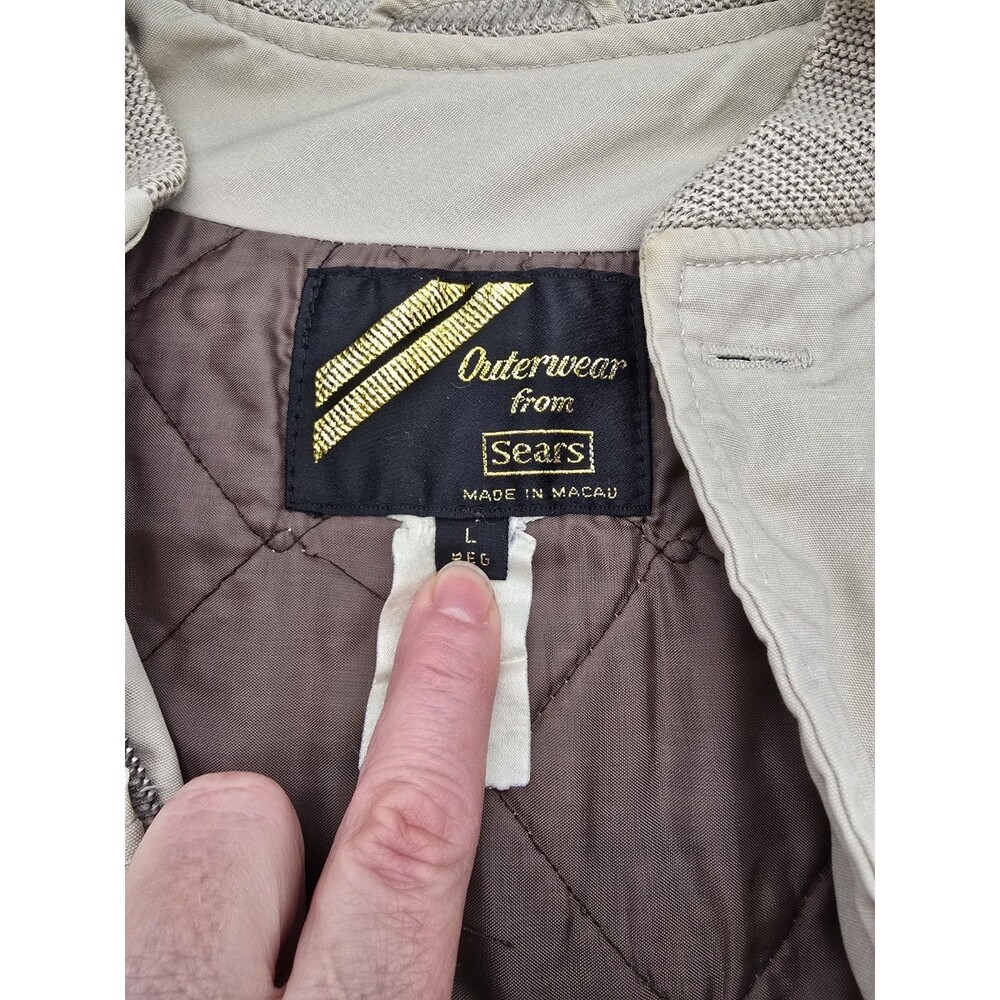 VTG Men's Sears Outerwear Beige Coat Jacket L Tan Quilted Double Front Pocket - Picture 5 of 7